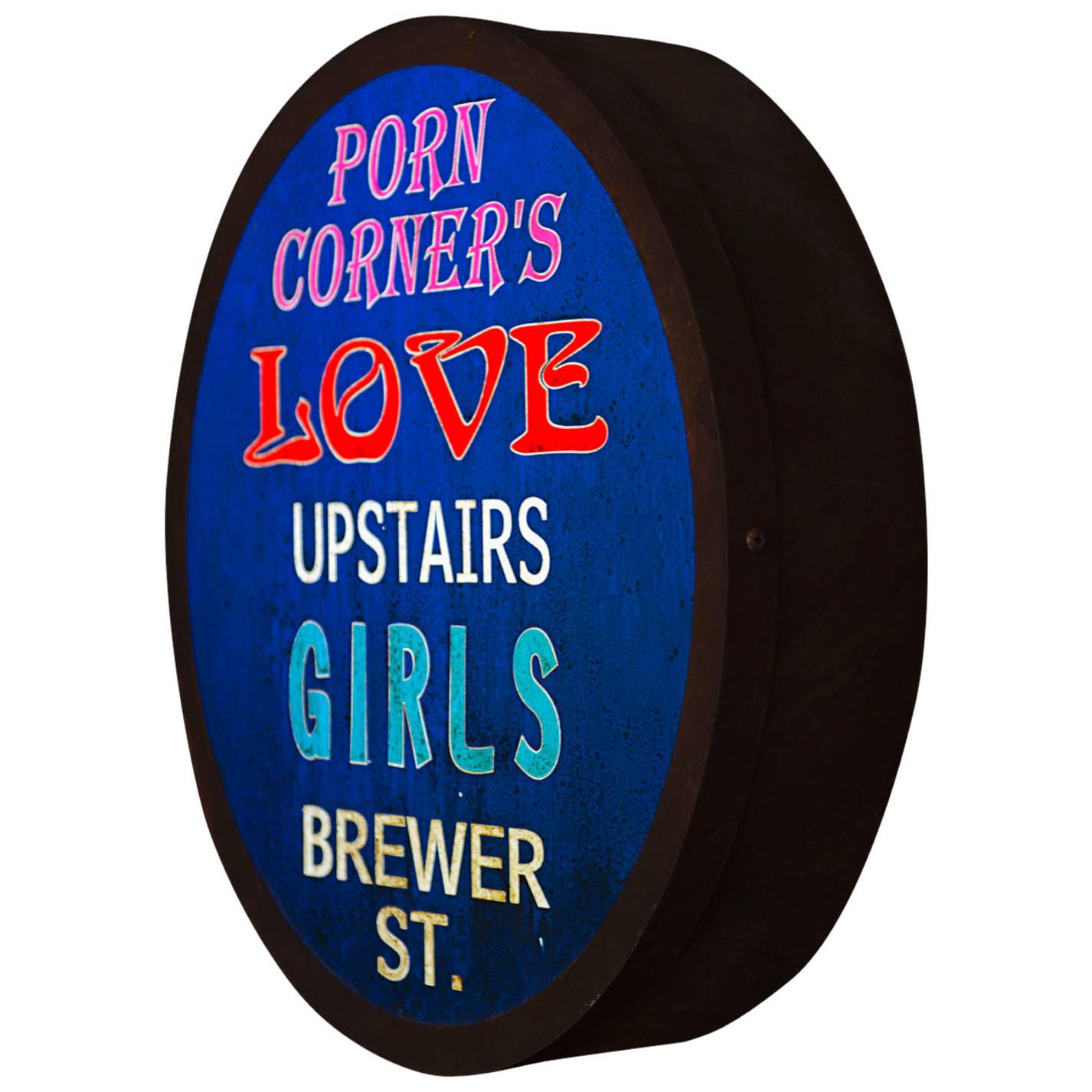 "Porn Corner's Love Upstairs" Vintage Circular Lightbox For Sale
