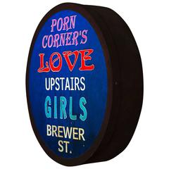 "Porn Corner's Love Upstairs" Vintage Circular Lightbox