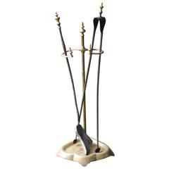 19th Century French Fireplace Tool Set and Stand, Firetools