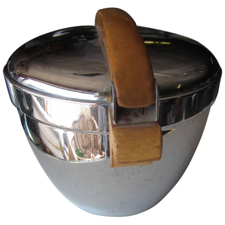 Vintage Manning Bowman Art Deco Wood Chrome Ice Bucket