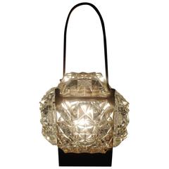 Vintage Very Rare Mid-Century Glass and Brass Handbag Design Kinkeldey Table Lamp