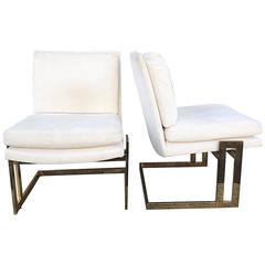 Pair of Cantilevered Lounge Chairs in Brass  Milo Baughman for Thayer Coggin