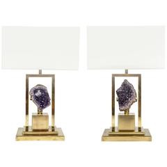 Small and Elegant Pair of Amethyst and Brass Lamps 8