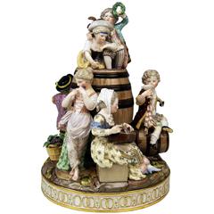 Antique Meissen Tall Group of Children, Wine Harvest by Schoenheit Model J2, circa 1870