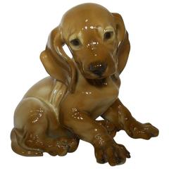 Retro Rosenthal China Young Dachshund, Sitting Figurine 1247, Th Karned Designer