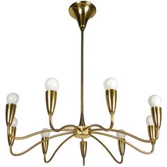 Classic Nine-Arm Brass Chandelier by Stilnovo, Italy 1950s