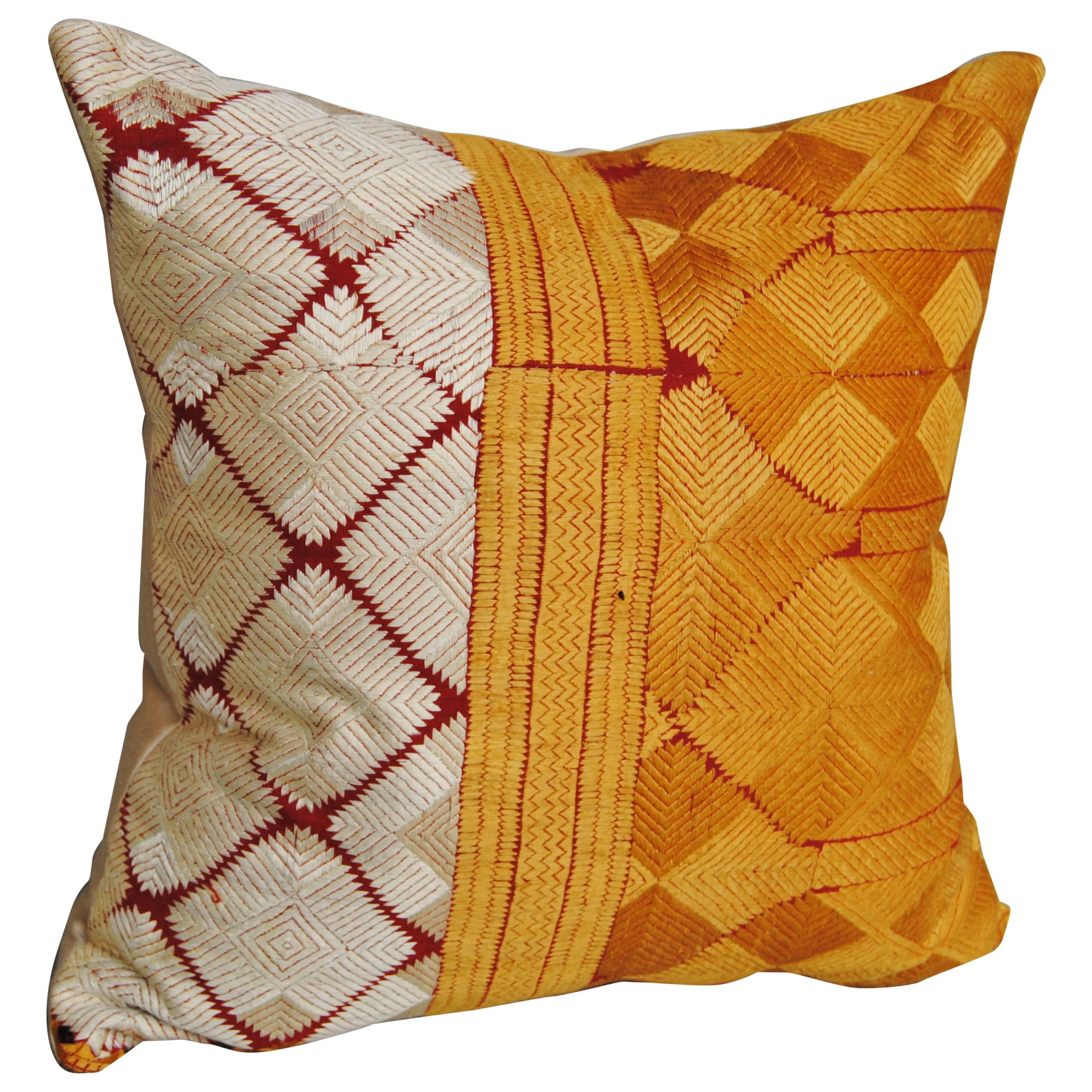 Silk Embroidered Vintage Phulkari Bagh Pillow, Punjab, India For Sale