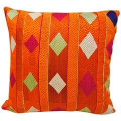 Silk Embroidered Phulkari Bagh Custom Pillow, Punjab, India