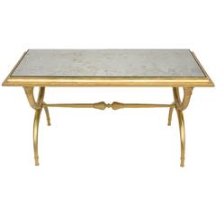 Empire Style Gilt Brass Coffee Table, with Oxidized Mirror Top, circa 1960