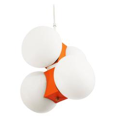 Midcentury Chandelier with Four Satin Opal Glass Globes 8