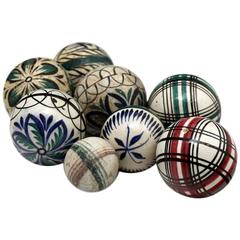 Antique Eight Miniature Pottery Carpet Balls, Mid-19th century