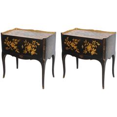 Pair of Black and Gold Chinoiserie Cabinets