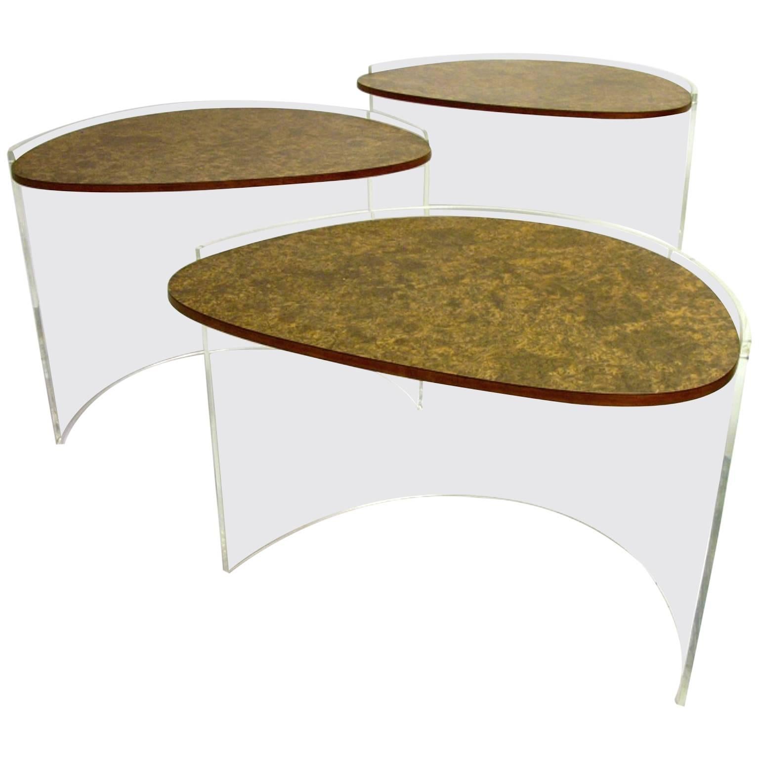 Vladimir Kagan Lucite and Burled Design Nesting Tables