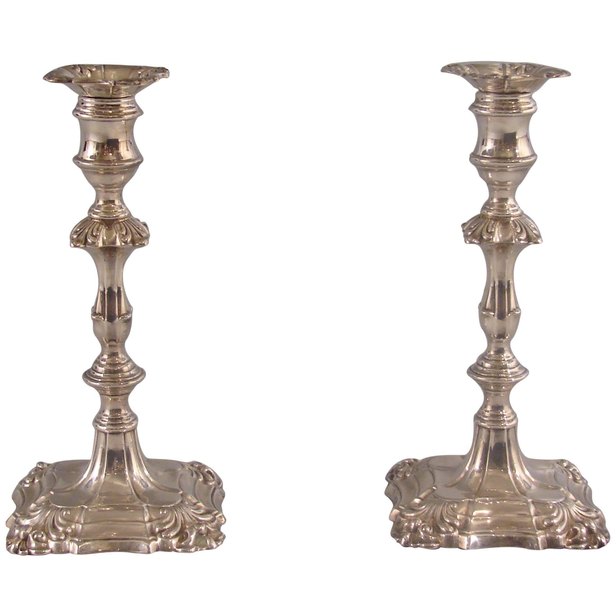 English Georgian Style Sterling Silver Candlesticks