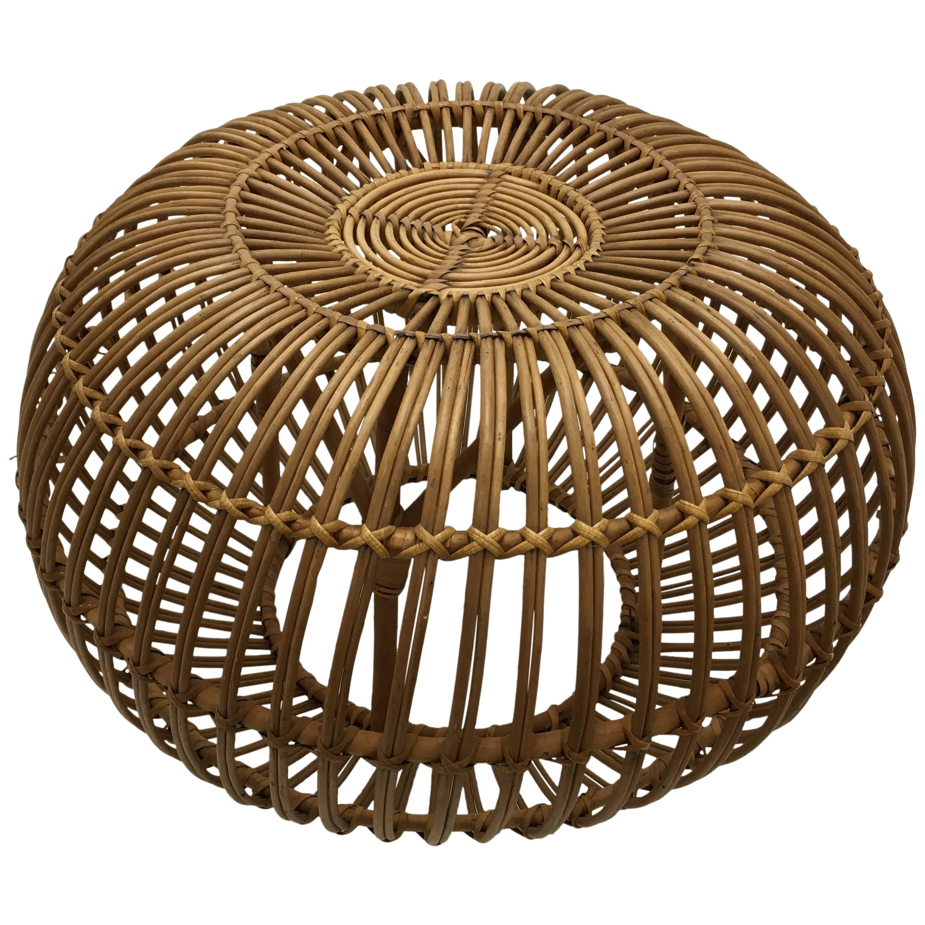 Round Rattan Ottoman, Italian, circa 1960 For Sale