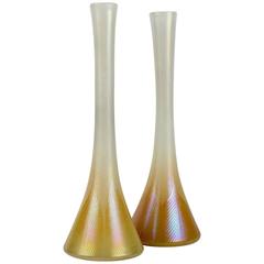 Near Pair of Large Louis Comfort Tiffany Favrile Pulled Feather Art Glass Vases 10