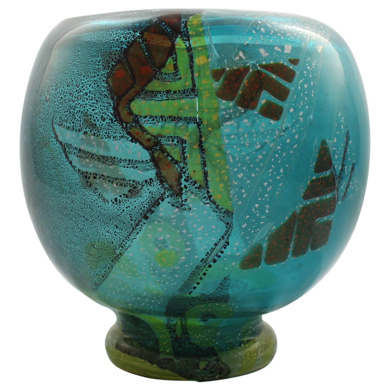 Grand vase en verre d'art intercalaire bleu Muller Freres Luneville Art Déco français