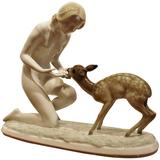 Carl Werner Lorenz Hutschenreuther Porcelain Nude Girl and Fawn