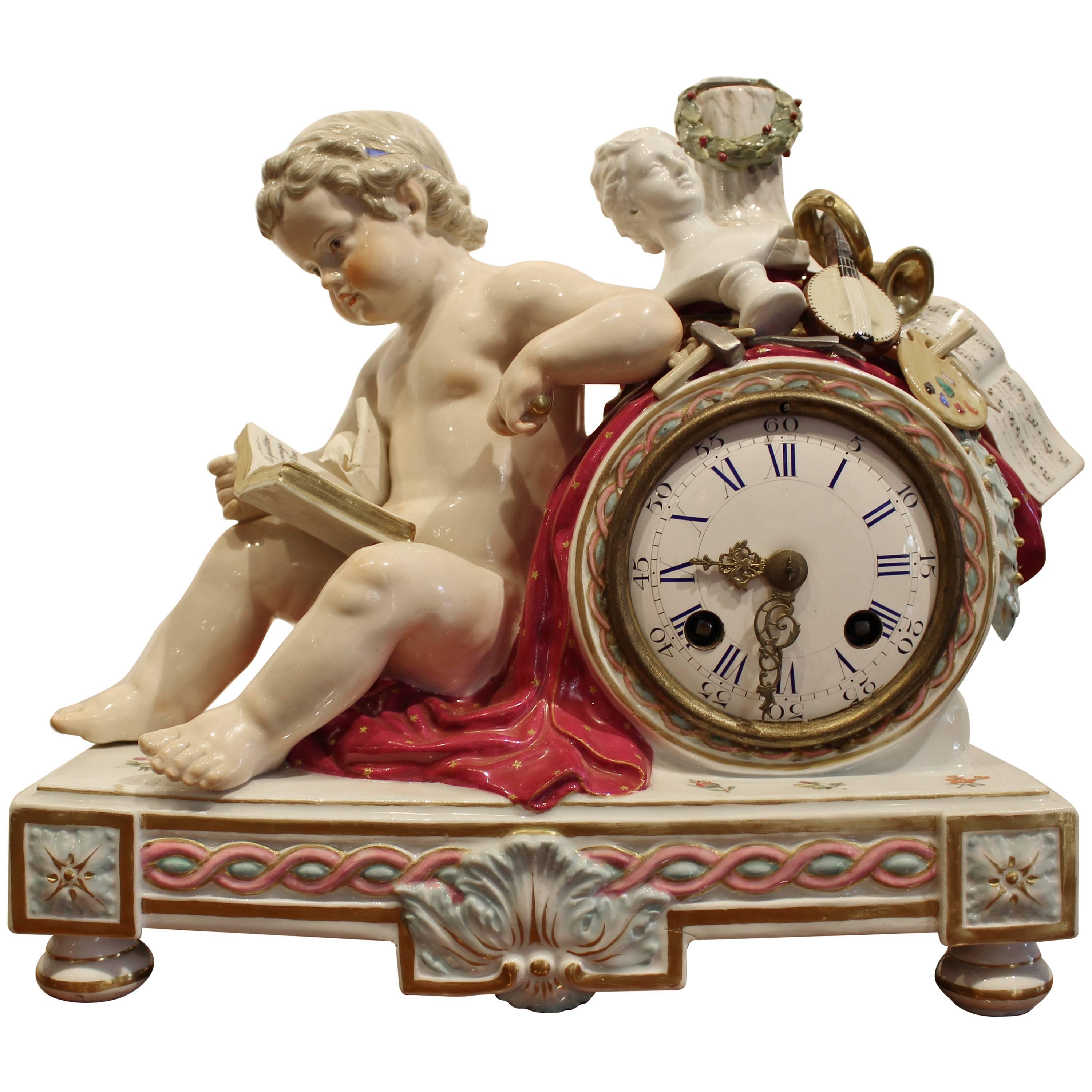 19th Century Meissen Porcelain Cherub Mantel Clock