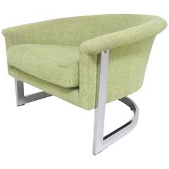 Italian Barrel Lounge Chair with Chrome Frame in the Manner of Milo Baughman 6