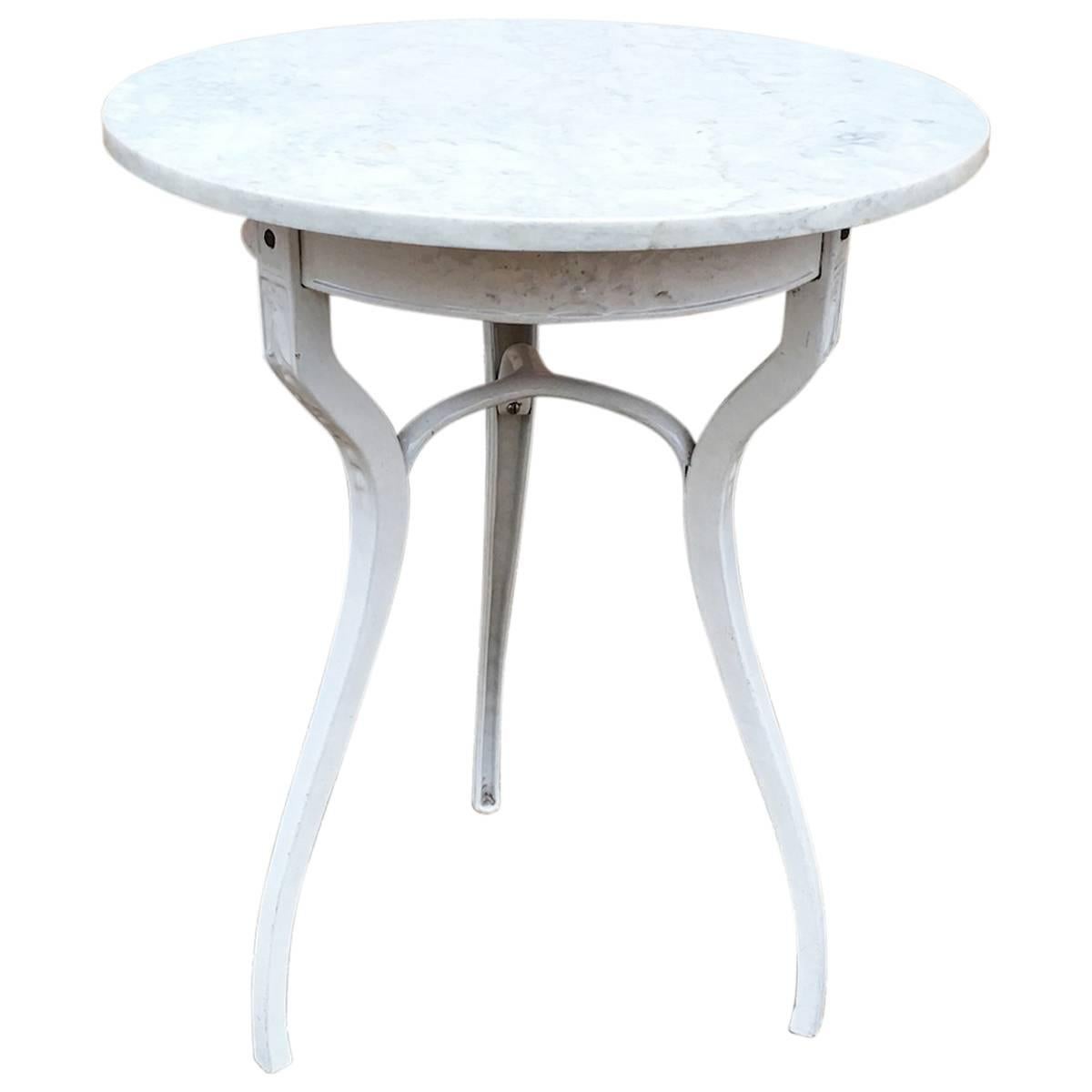 Industrial White Marble Café Table with Baked Enamel Base