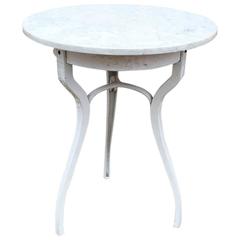 Antique Industrial White Marble Café Table with Baked Enamel Base