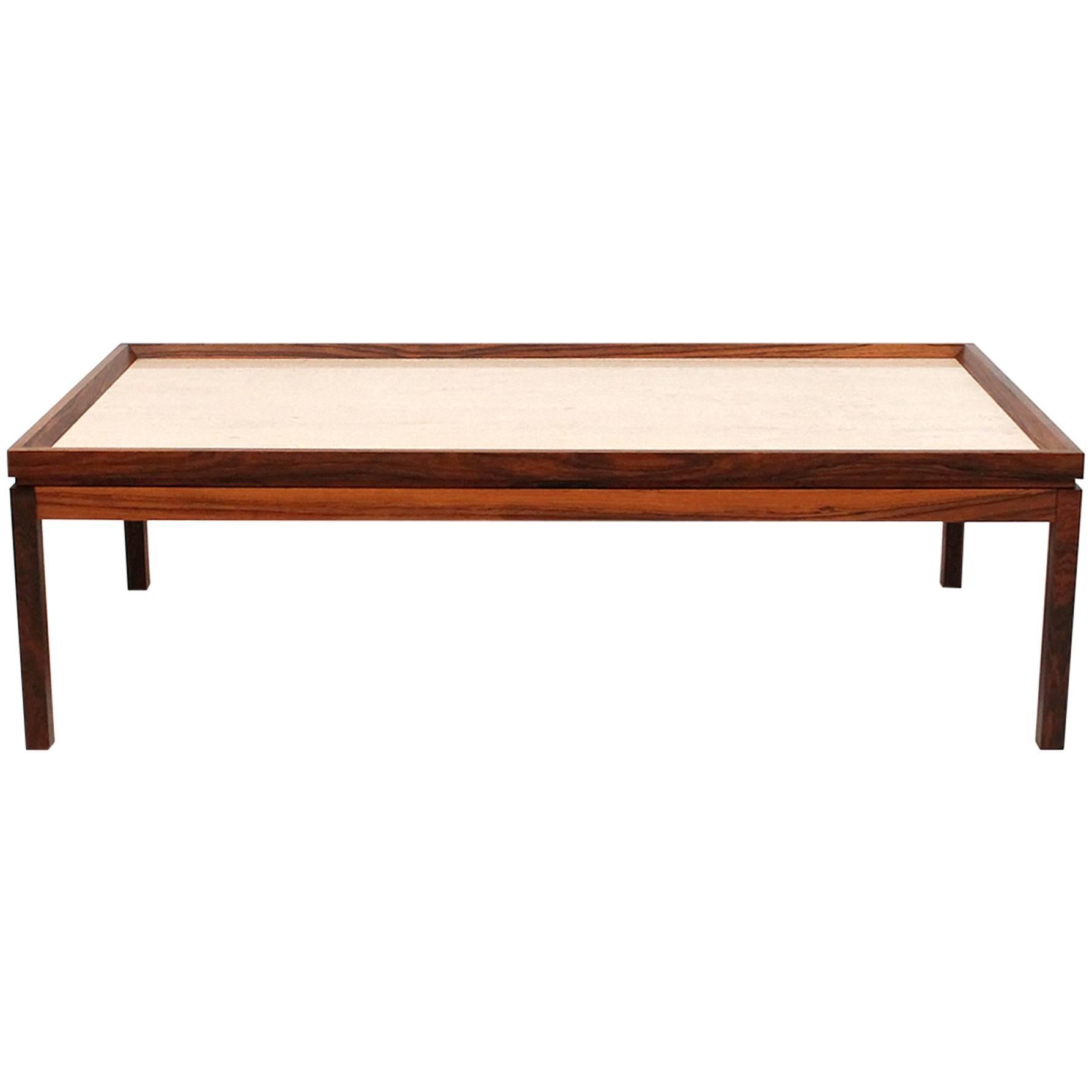 Danish Rosewood and Travertine Coffee Table