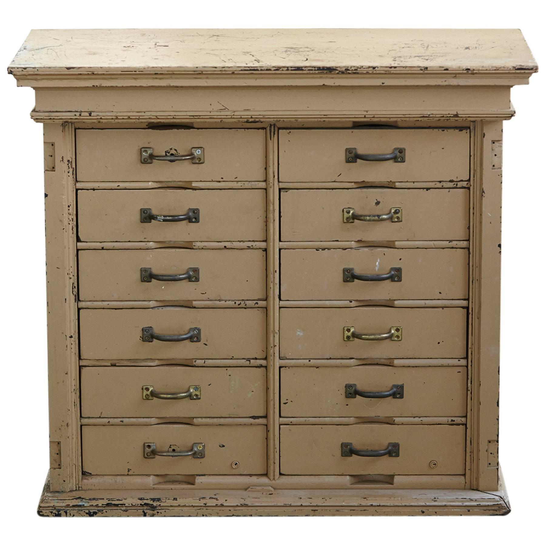 Original Paint 12-Drawer Cabinet in a Distressed Look