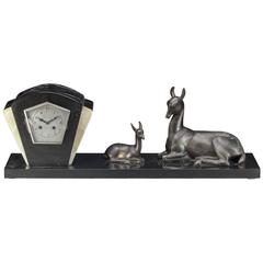 Irenee Rochard French Art Deco Large Mantle Clock with Deer, circa 1925 9