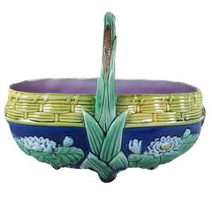 English Majolica Water Lily and Bulrush Basket