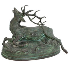 Louis Vidal, Bronze of a Wounded Stag, Barye, circa 1863