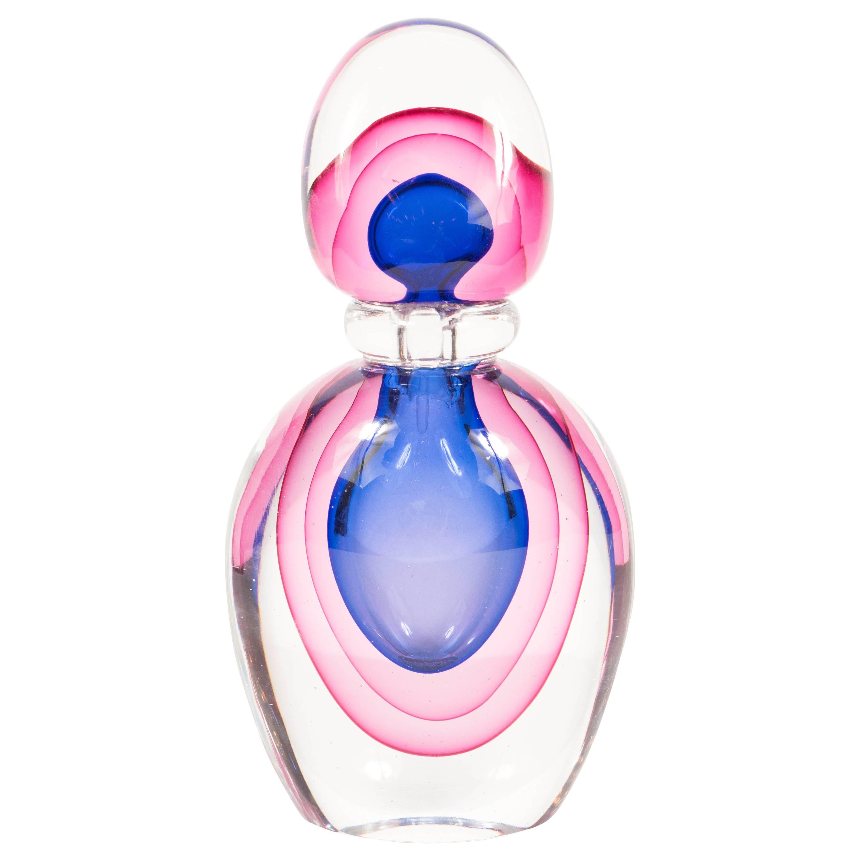 Gorgeous Salviati Sommerso Murano Perfume Bottle in Blue, Pink and Clear Glass