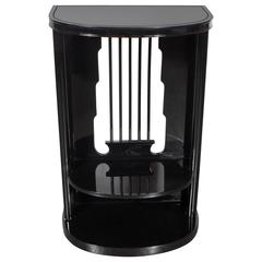 Art Deco Demilune Telephone Table in Black Lacquer with Skyscraper Detailing
