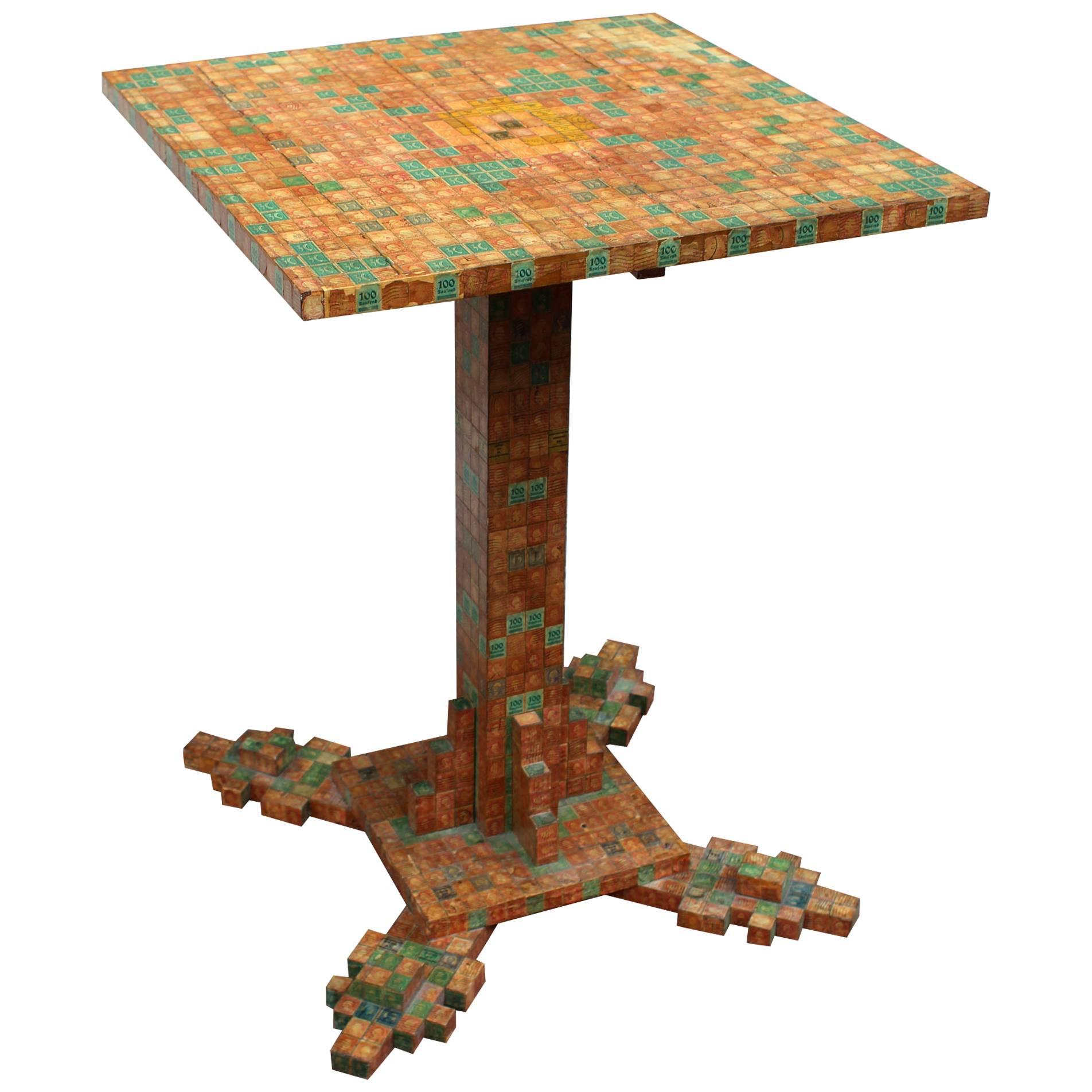 Obsessively Stamp-Decorated Folk Art Table, American Modernist For Sale