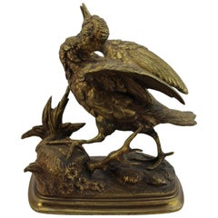 Paul Edouard Delabrierre Animalier Oiseau en bronze doré:: vers 1860