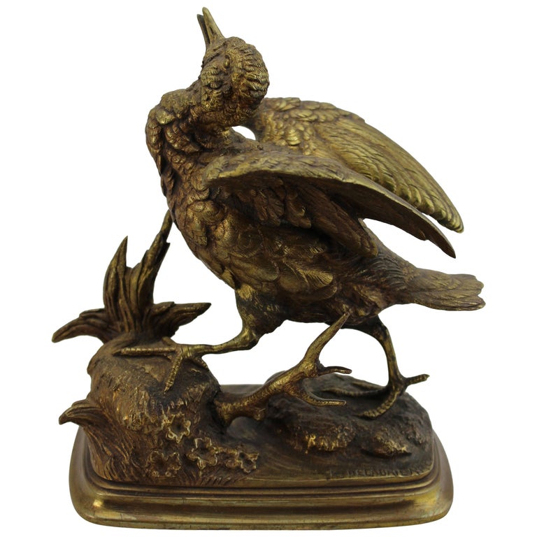 Paul Edouard Delabrierre Animalier Gilt Bronze Bird, circa 1860