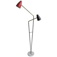 Stilnovo Black and Red Colored Adjustable Floorlamp, Italy, 1950s