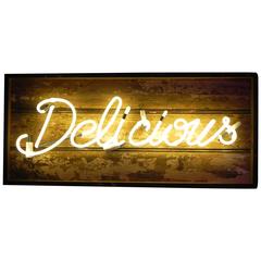 "Delicious" Opal Neon on Reclaimed Wood