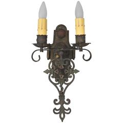 1920s Double Light Sconce with Spanish Clover Motif