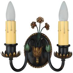 1920s Double-Light Sconces with Floral Design