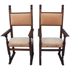 Pair of 1920s Tall Spanish Revival Armchairs 