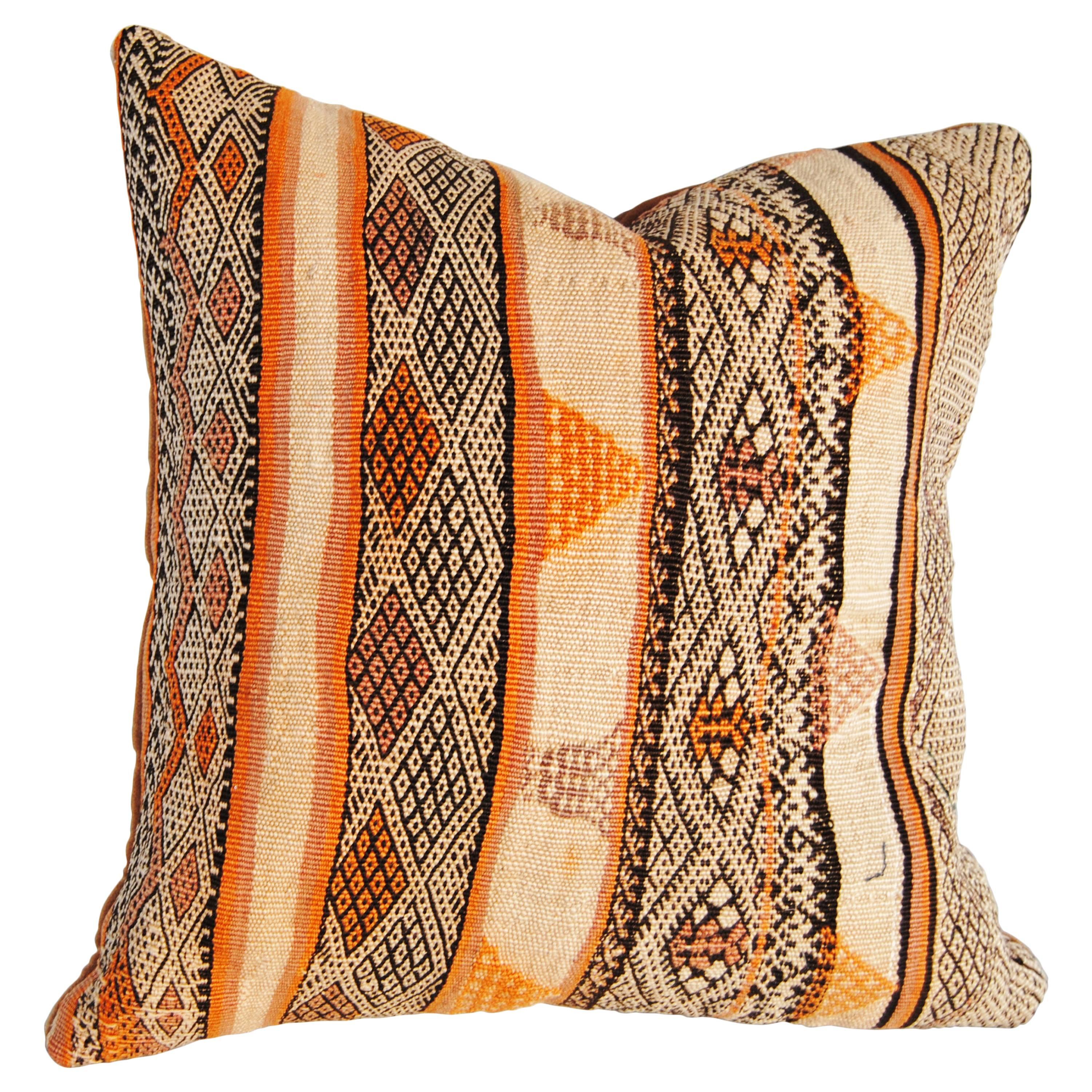 Custom Pillow Cut from a Vintage Moroccan Hand-Loomed Wool  Berber Rug For Sale