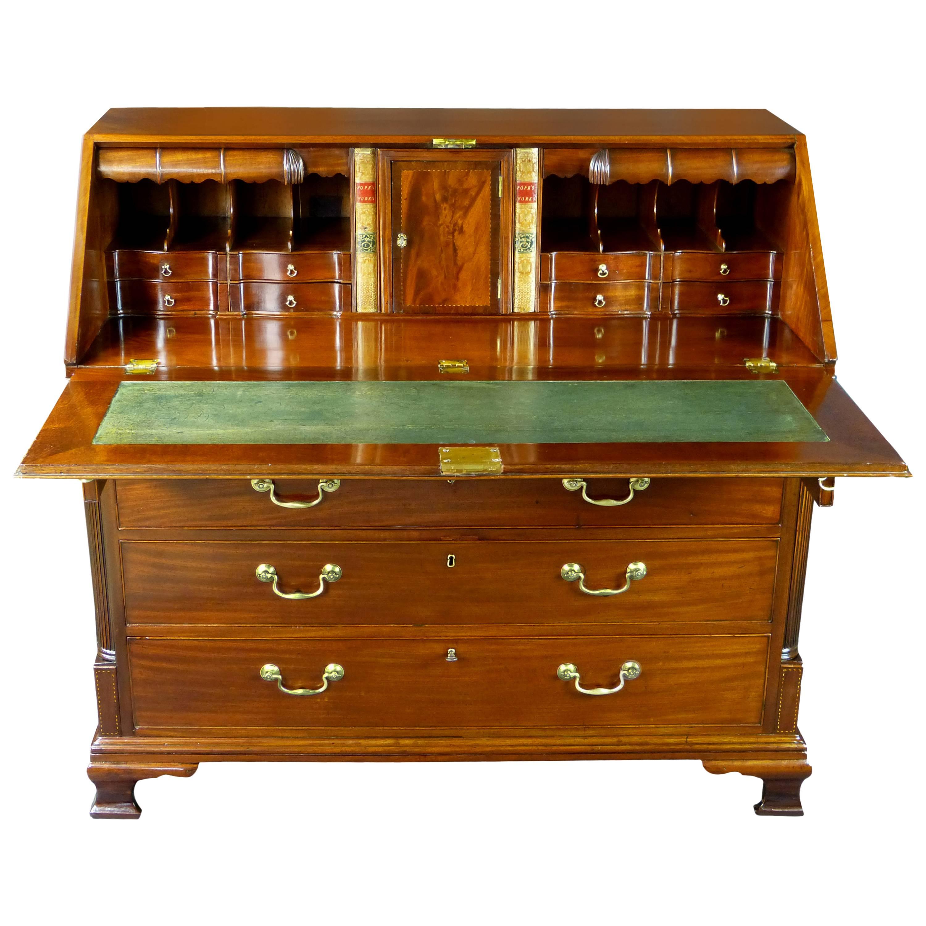 Bureau Desk 18th Century Georgian with Secret Compartments Cuban Mahogany 
