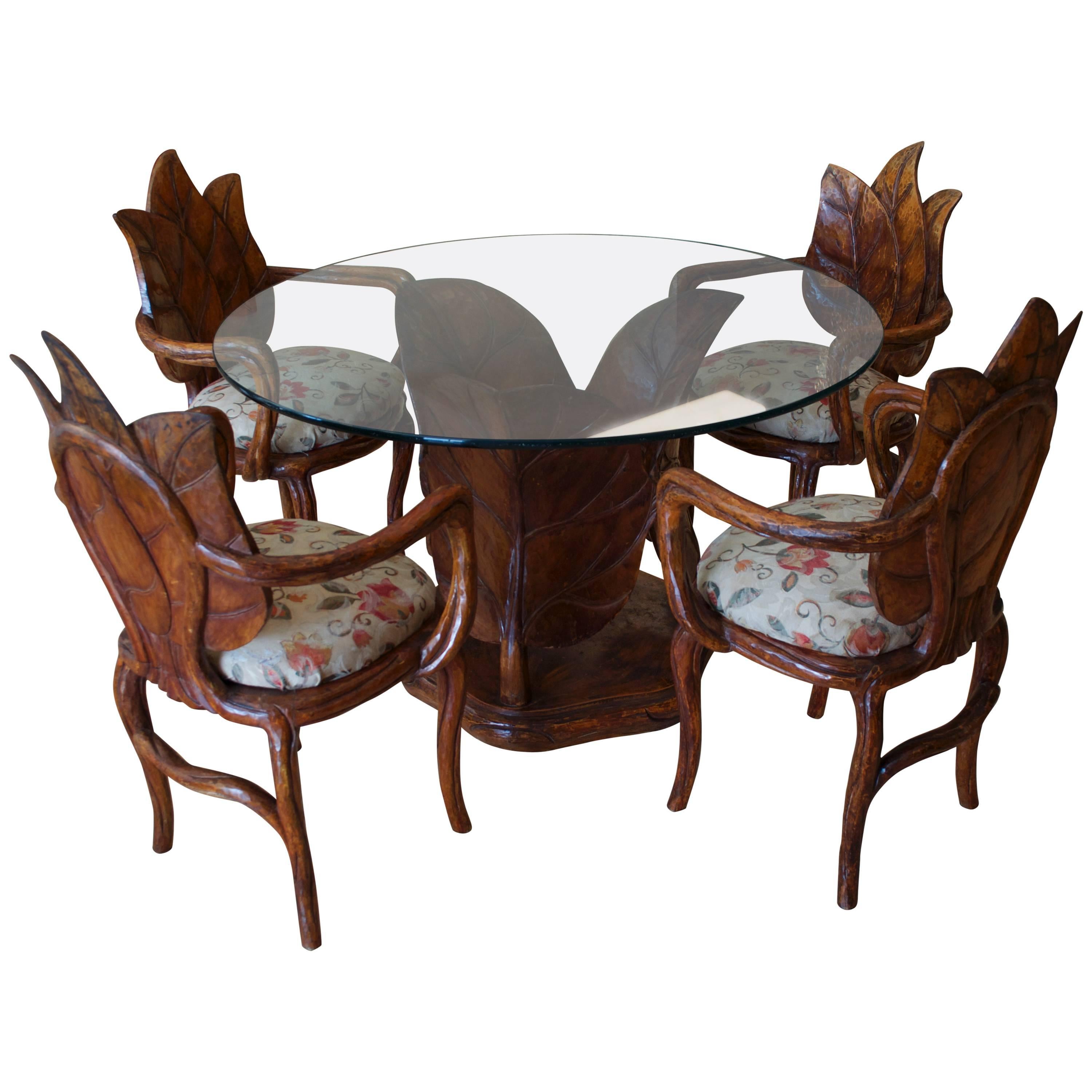 Italian Leaf Table And Chairs Imported By Laverne Galleries For Sale