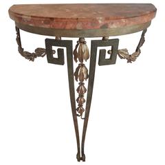 19th Century French Louis XVI Style Wrought Iron Console Table With Marble Top 4