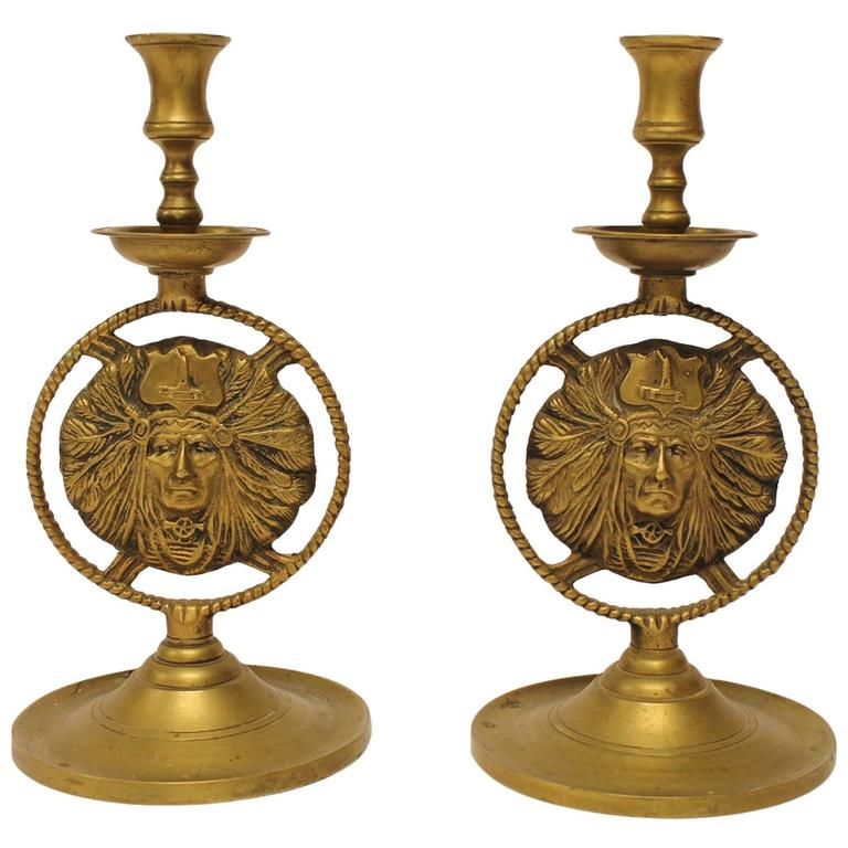 Antique Arts and Crafts Jarvie Brass Candlesticks, Signed, circa 1910