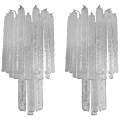 Pair Of Mid Century Italian Venini Style Murano Glass Icicle Sconces 3