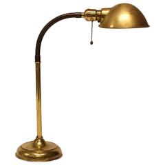 1930's Brass Library Gooseneck Table Lamp