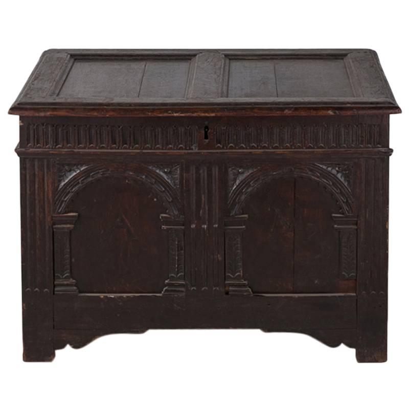 English 17th Century Carved Oak Coffer For Sale