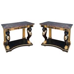 Pair of Regency Period Gilt and Ebonized Console Tables 8